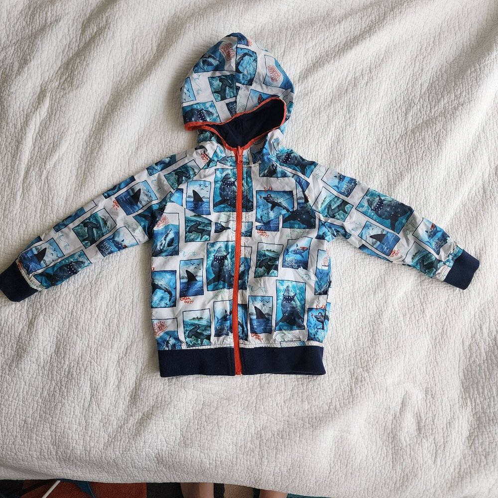 365 Kids Windbreaker Jacket Garanimals Hoodie Sharks Youth Size 5 Reversible